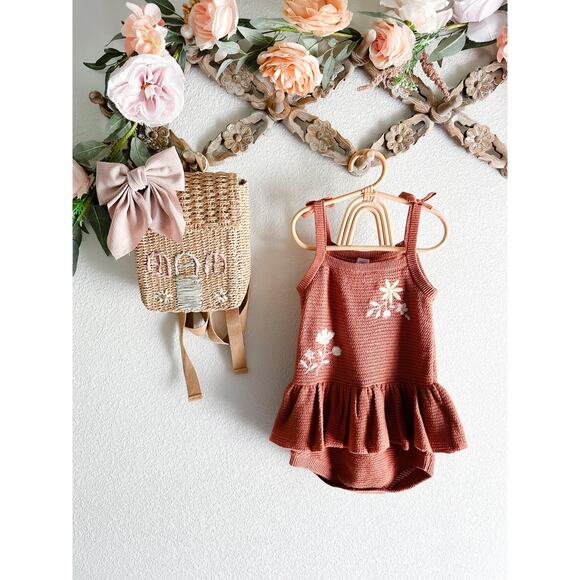 Lost In The Meadow Embroidered Soft Knit Peplum Romper Playsuit 2T/3T - Picture 2 of 9